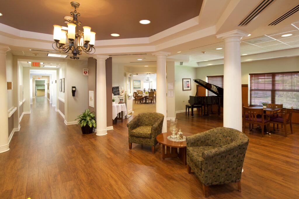 Interior gathering space at Hearthwood Senior Living near Elgin
